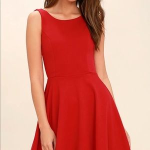 Lulus - Call Me Anytime Red Backless Skater Dress